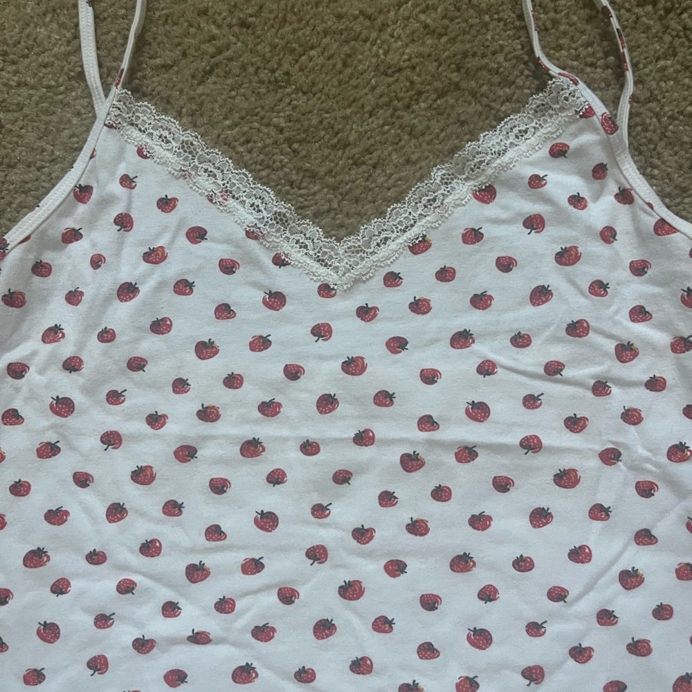 Brandy Melville Strawberry Print Lace Trim Cami Top
